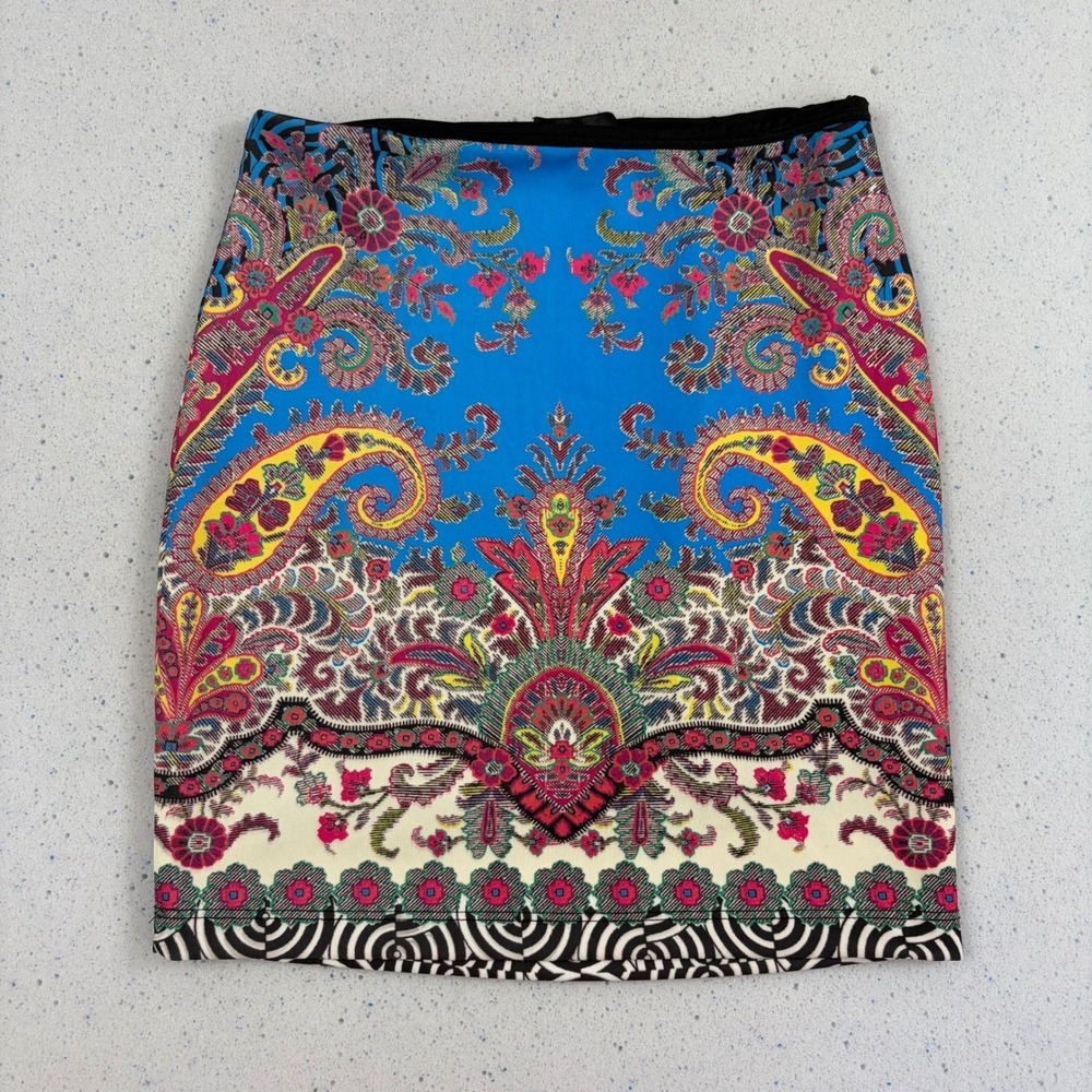 Bebe Deja Vu Paisley Pencil Skirt S Made in‎ USA Boho Festival Statement Y2K